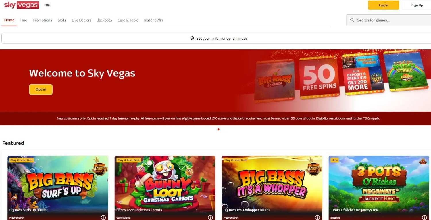 Sky Vegas Homepage