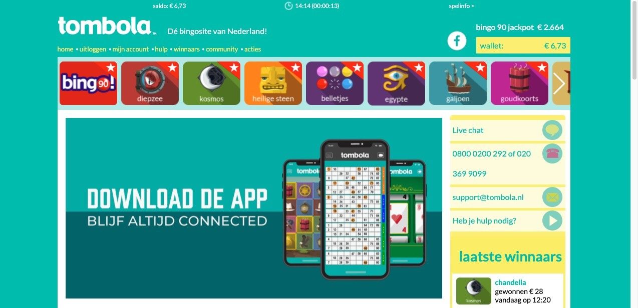 Tombola Casino Homepage