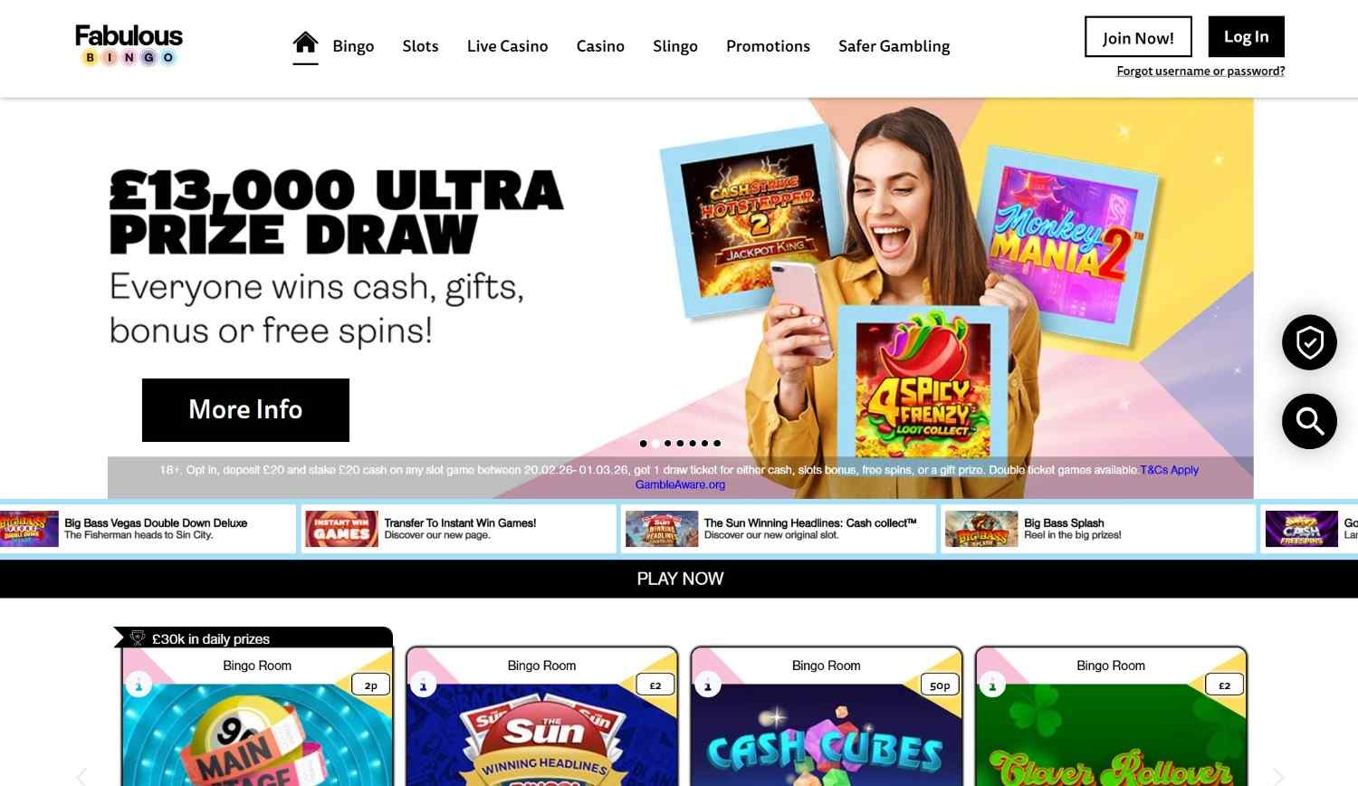 Fabulous Bingo Homepage