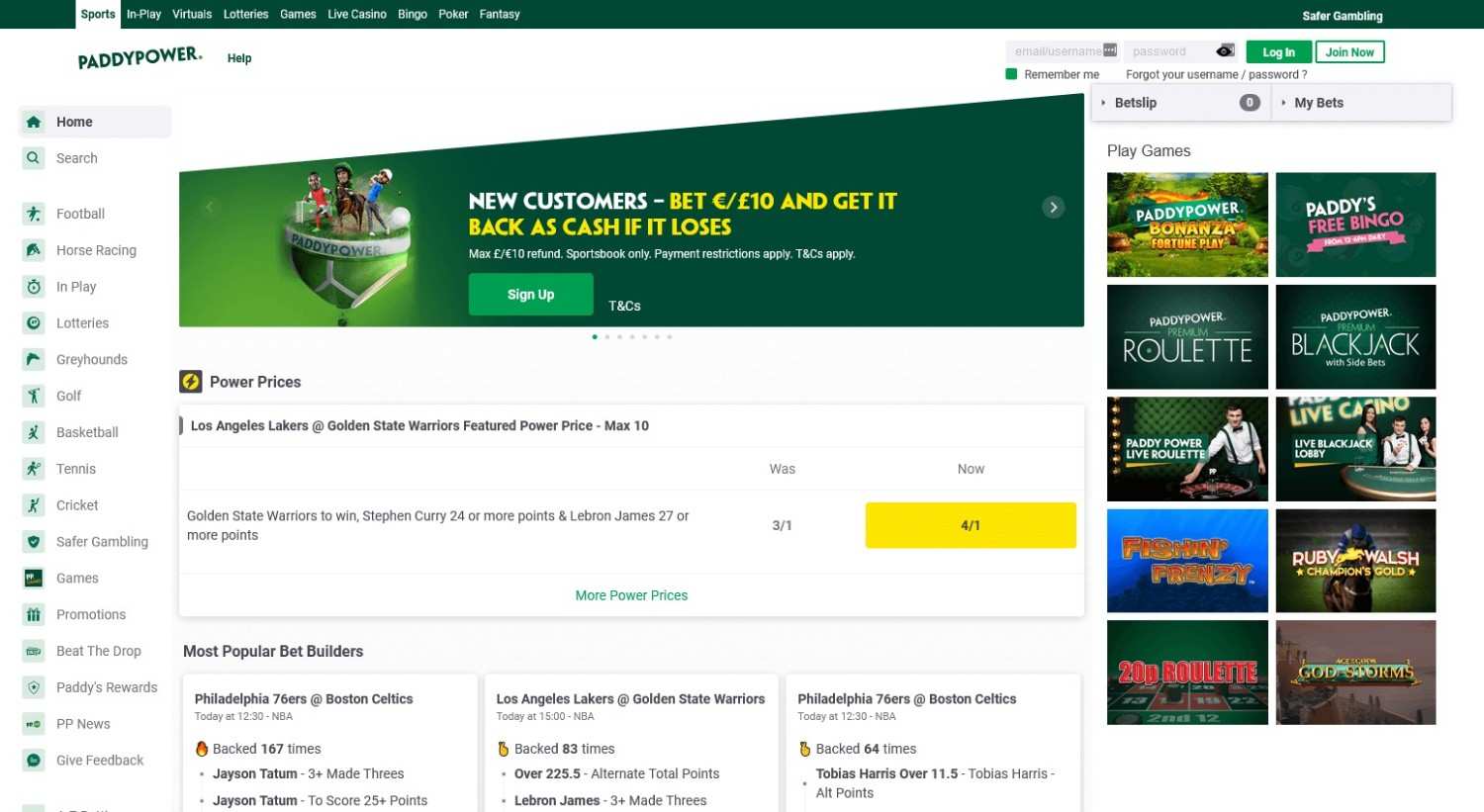 Paddy Power Homepage