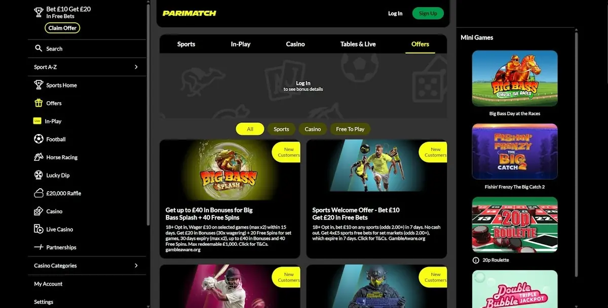 Parimatch homepage screenshot