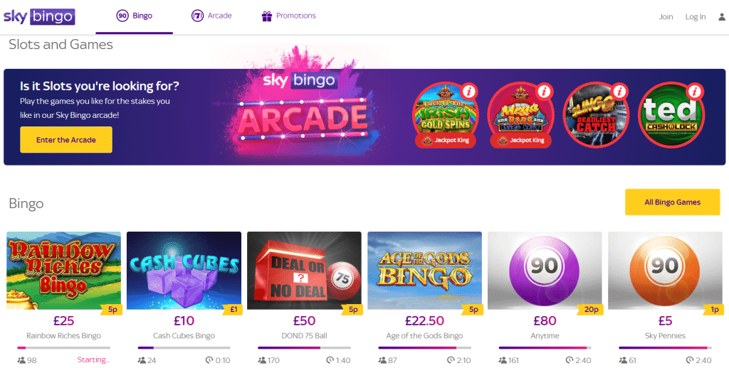 sky bingo homepage