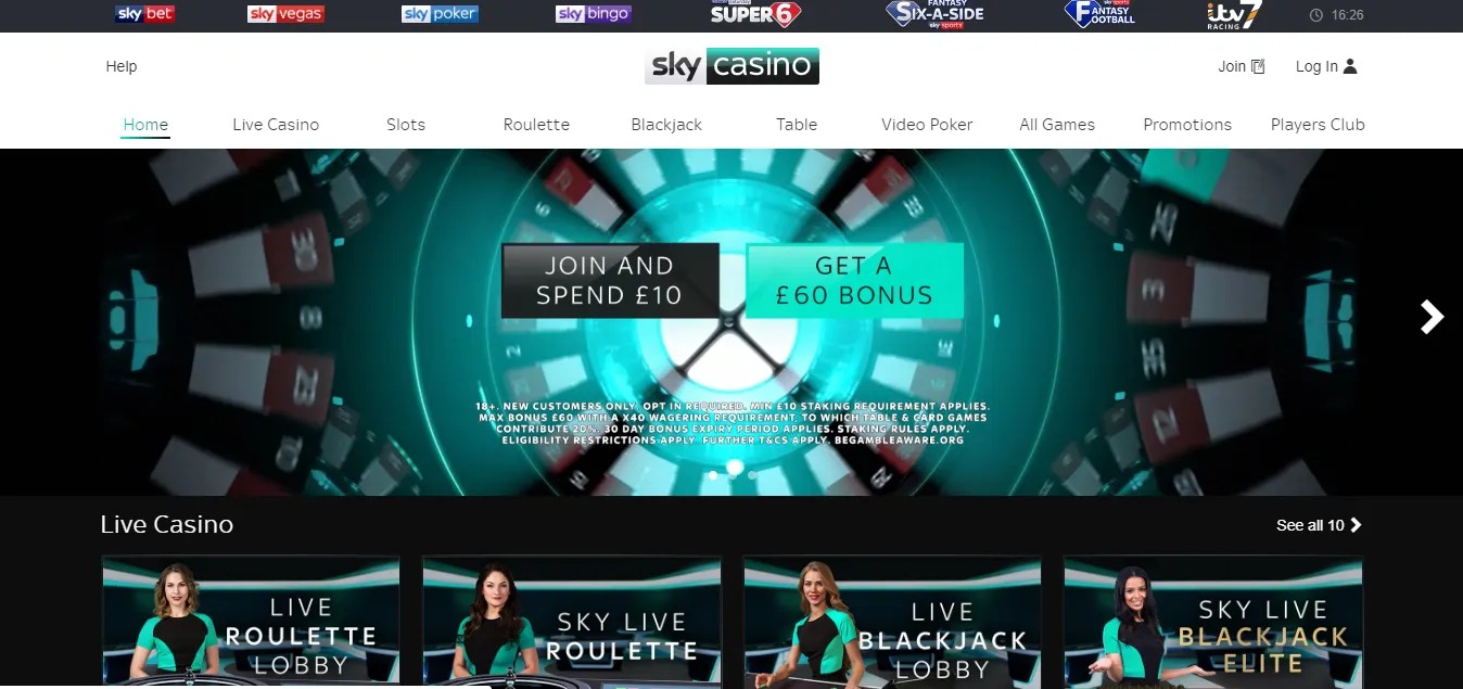sky casino homepage