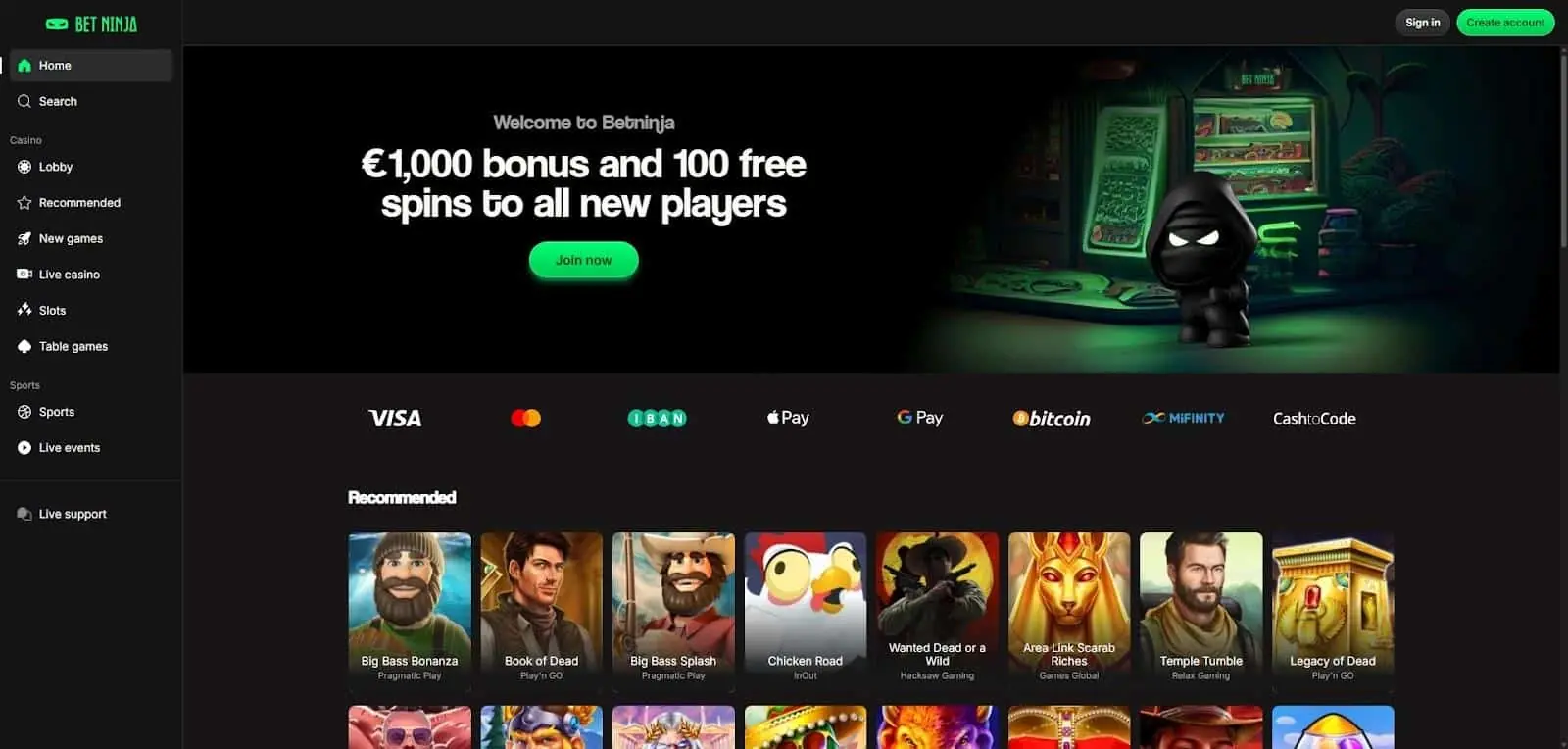Bet Ninja Casino Homepage Bet Ninja Casino Homepage