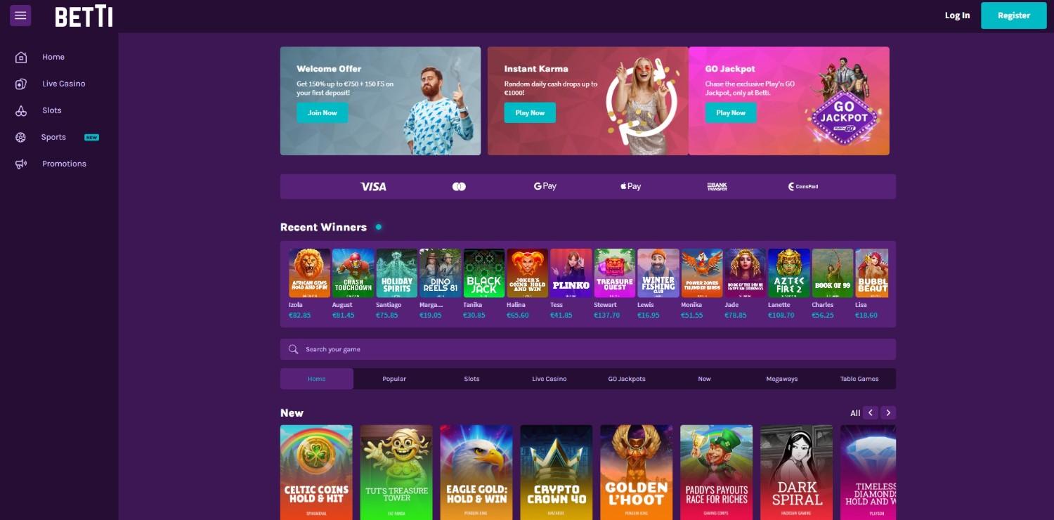 Betti Casino Homepage