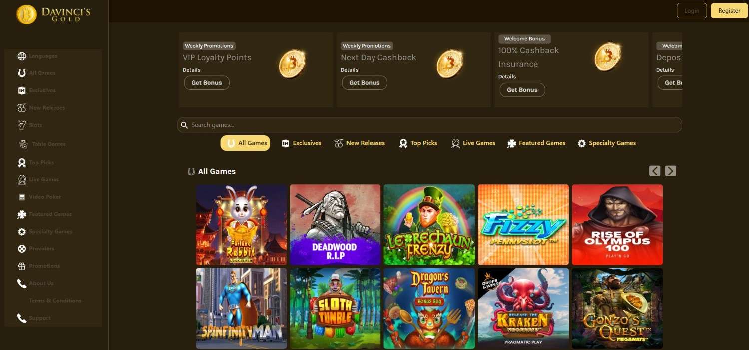 Davincis Gold Homepage