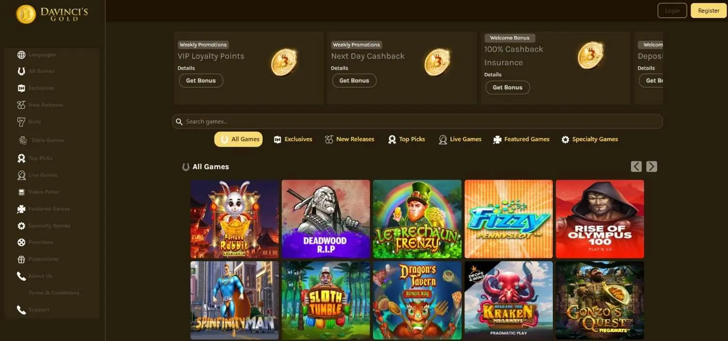 Davincis Gold Homepage