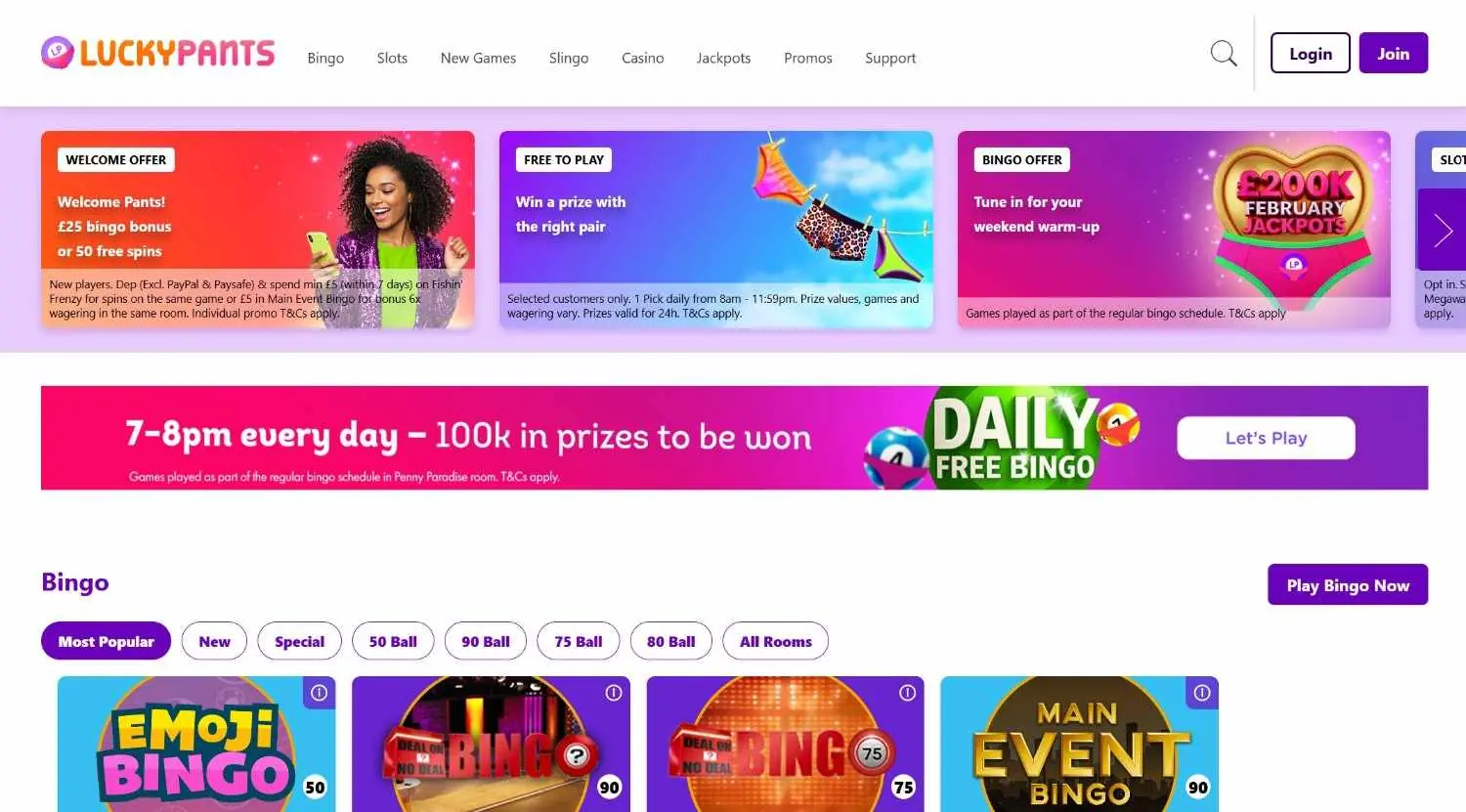 Lucky Pants Bingo Homepage Lucky Pants Bingo Homepage