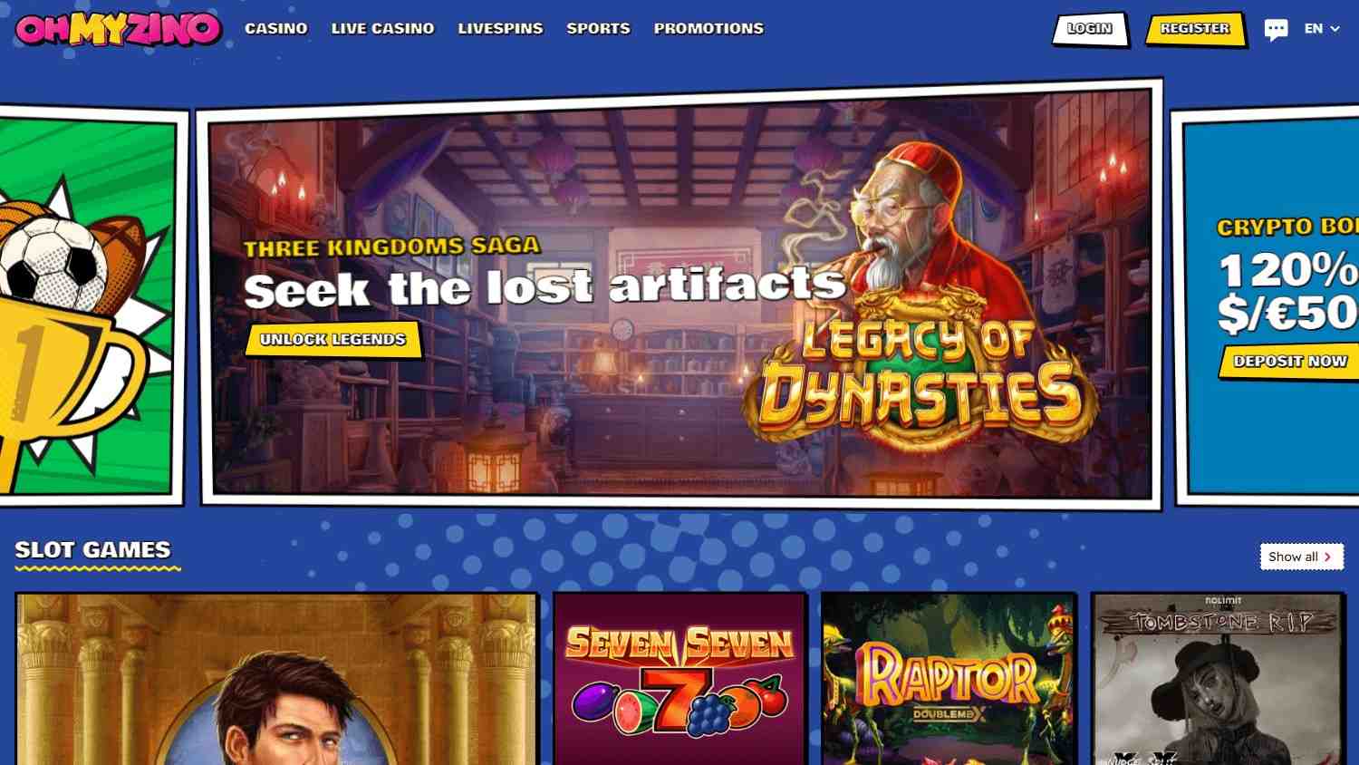 Oh My Zino Casino Homepage