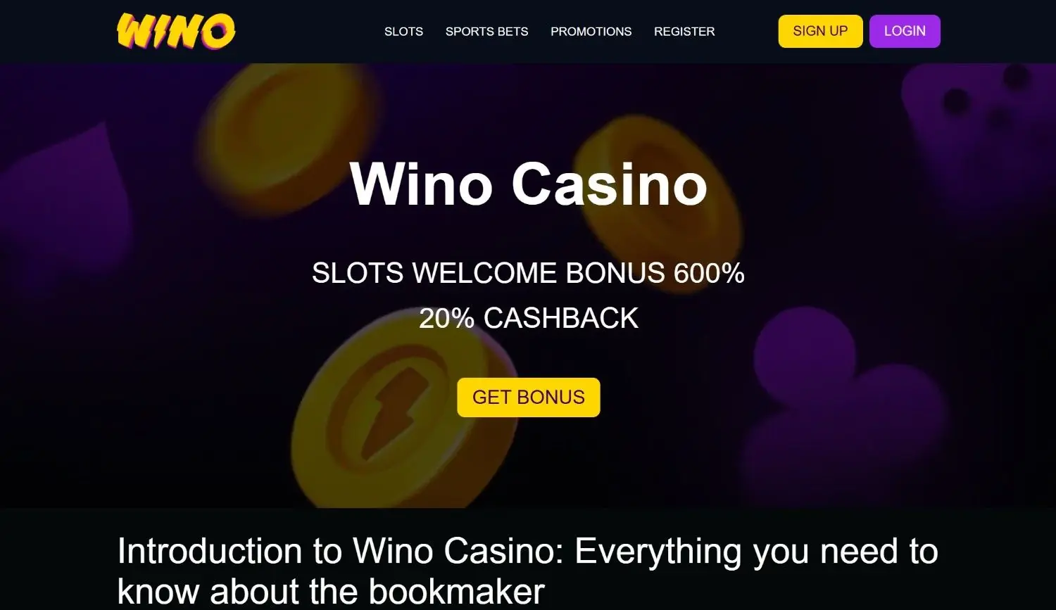 Wino Casino Homepage