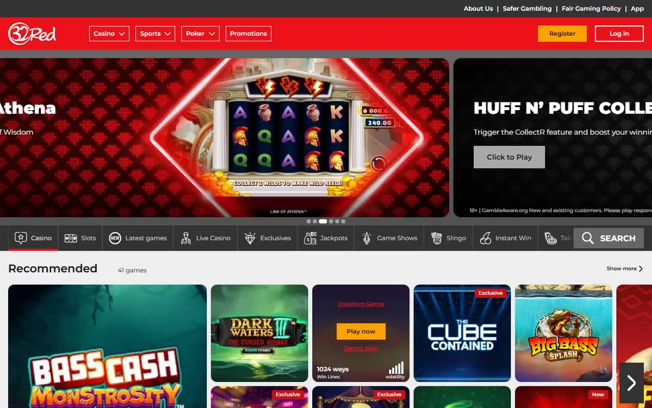 32Red casino homepage screenshot