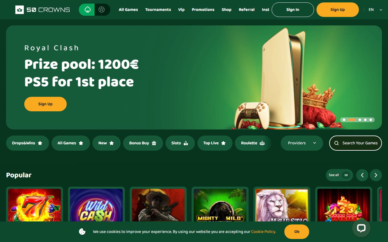50 Crowns casino homepage