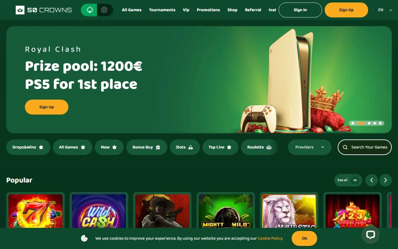 50 Crowns casino homepage
