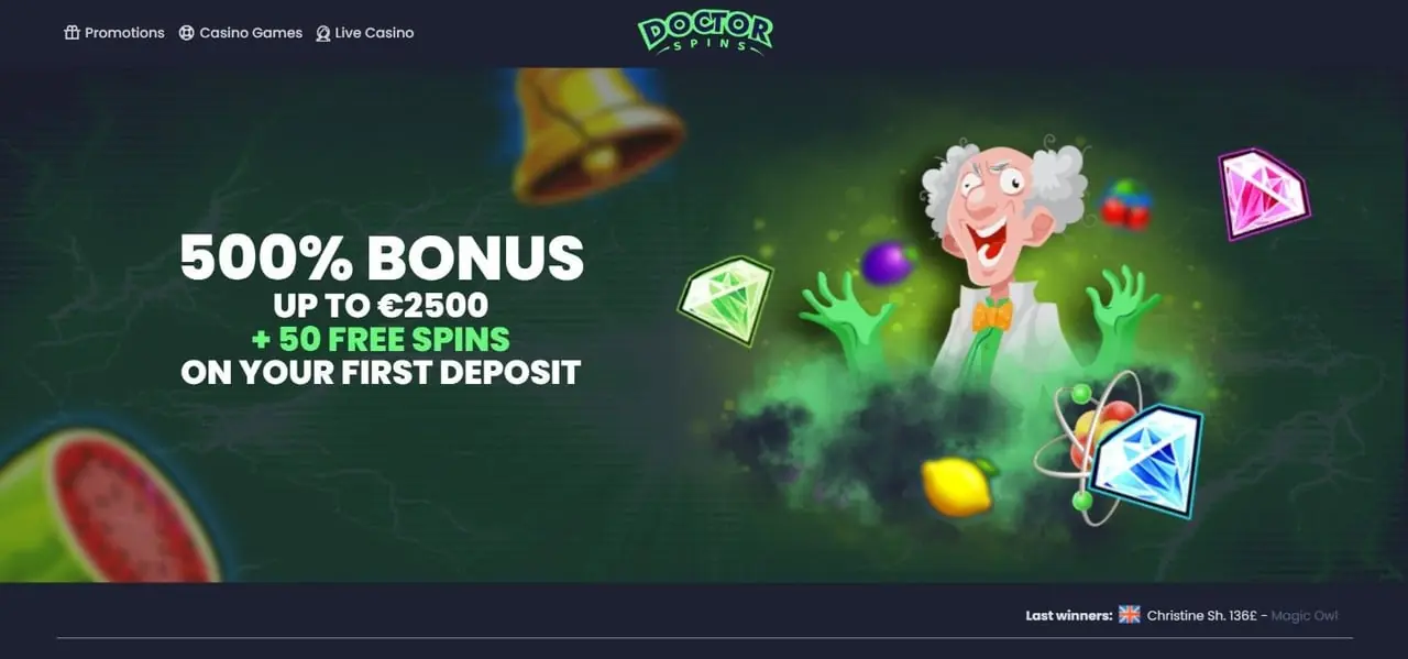 Doctor Spins casino homepage