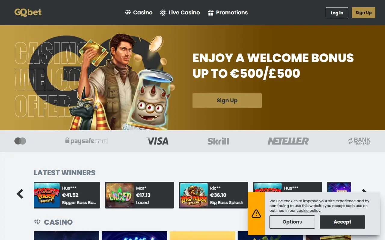 GQbet casino homepage