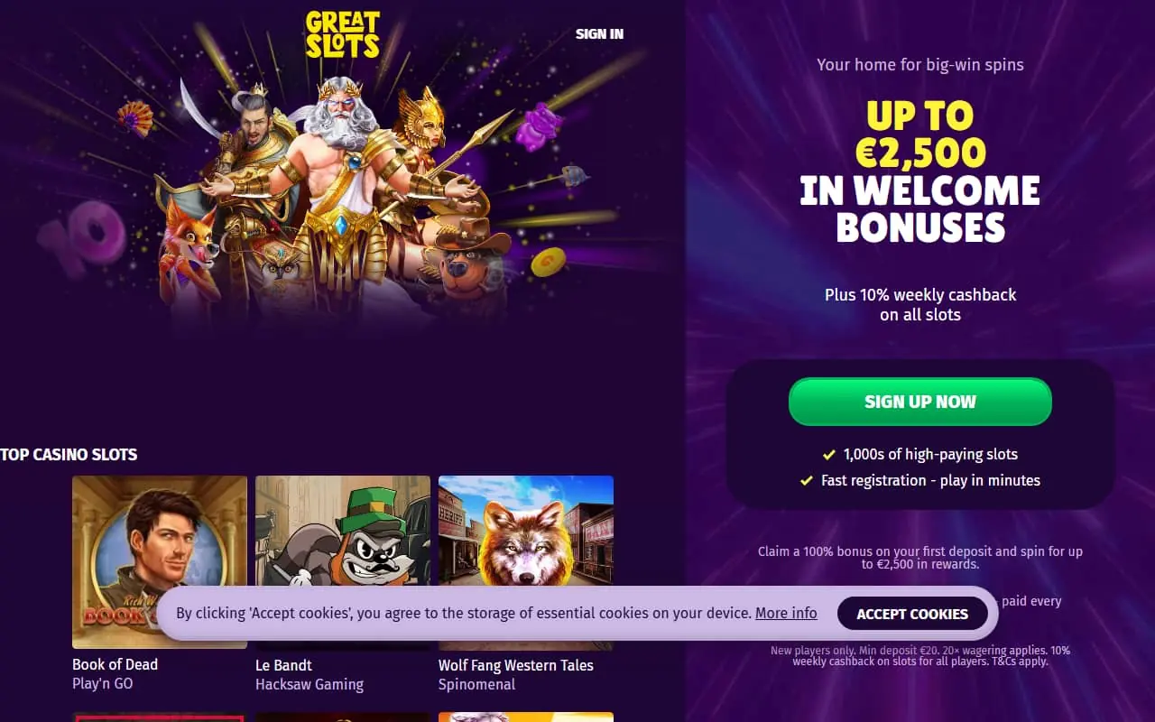 Great Slots casino homepage