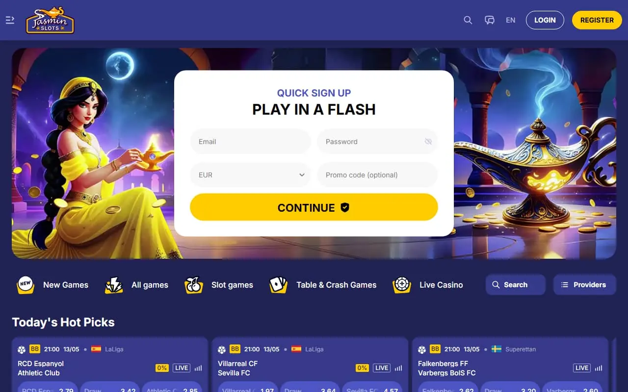 Jasmin Slots casino homepage