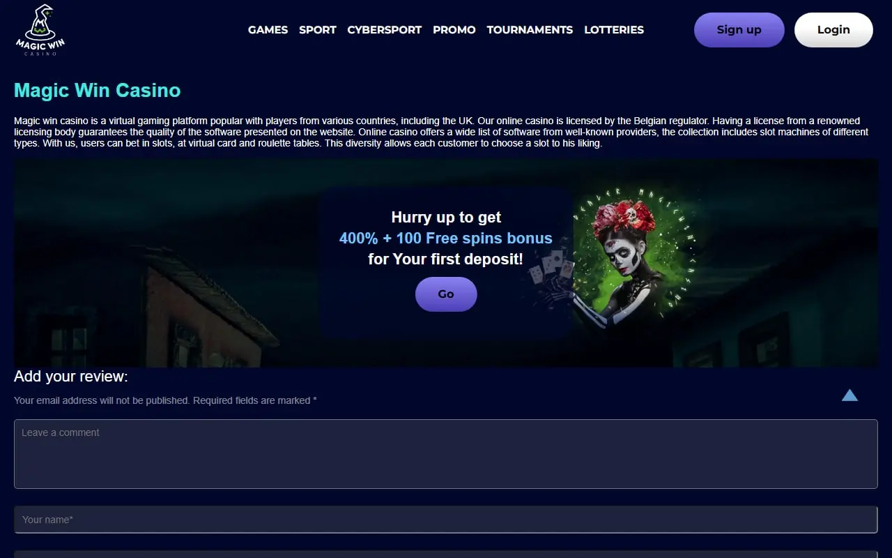 MagicWin casino homepage