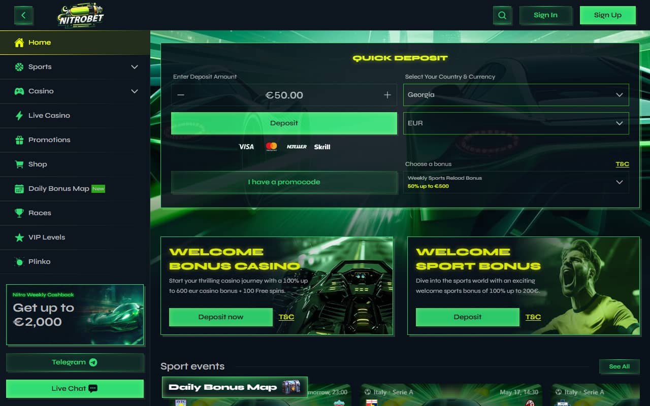 Nitrobet casino homepage