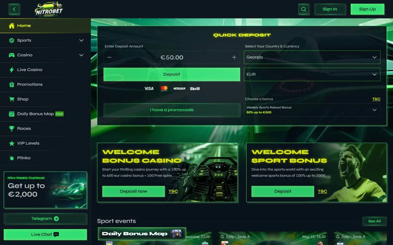 Nitrobet casino homepage
