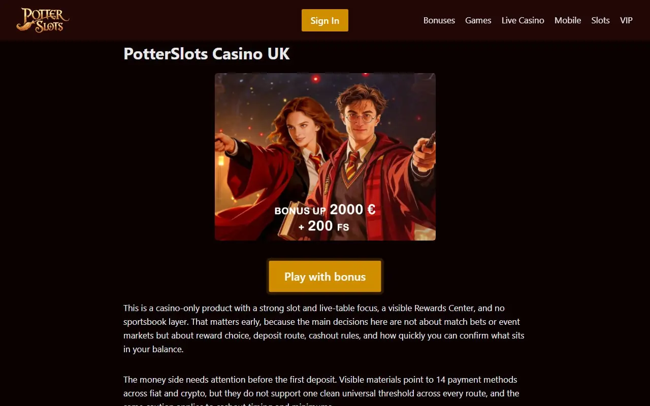 Potter Slots casino homepage