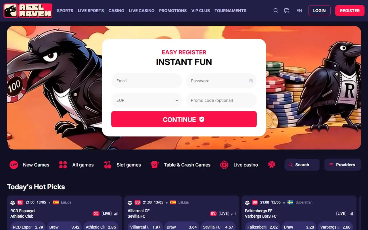 ReelRaven casino homepage