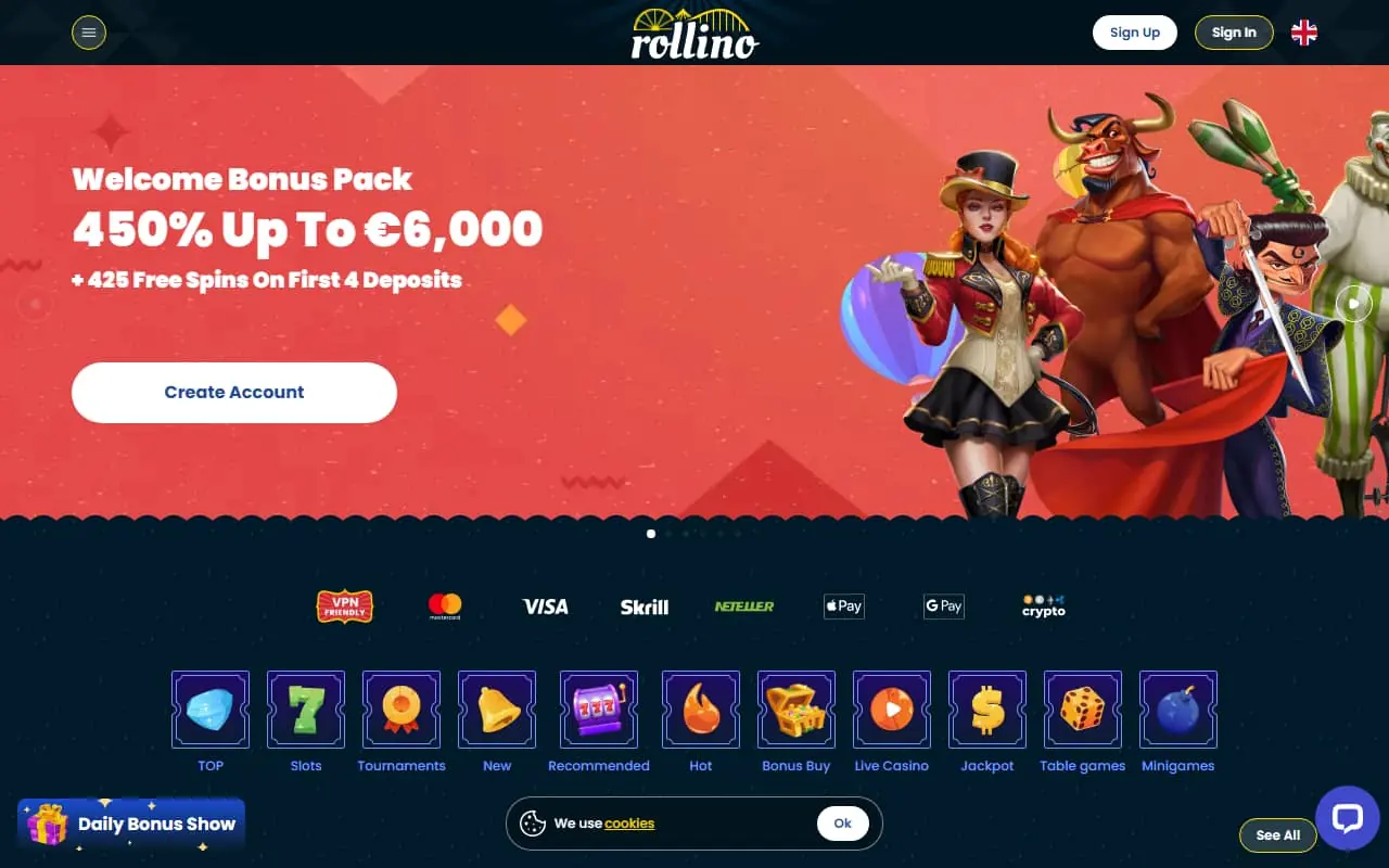 Rollino casino homepage