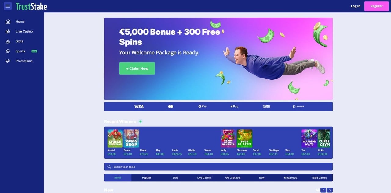 TrustStake Casino Homepage TrustStake casino homepage screenshot