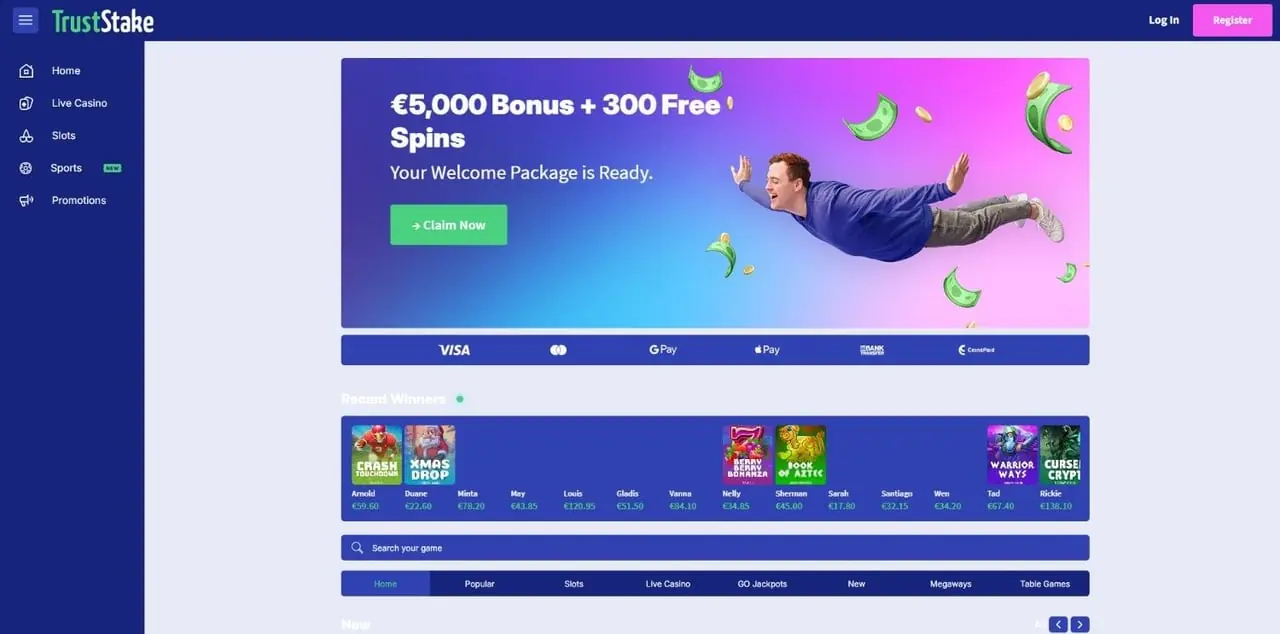 TrustStake Casino Homepage TrustStake casino homepage screenshot