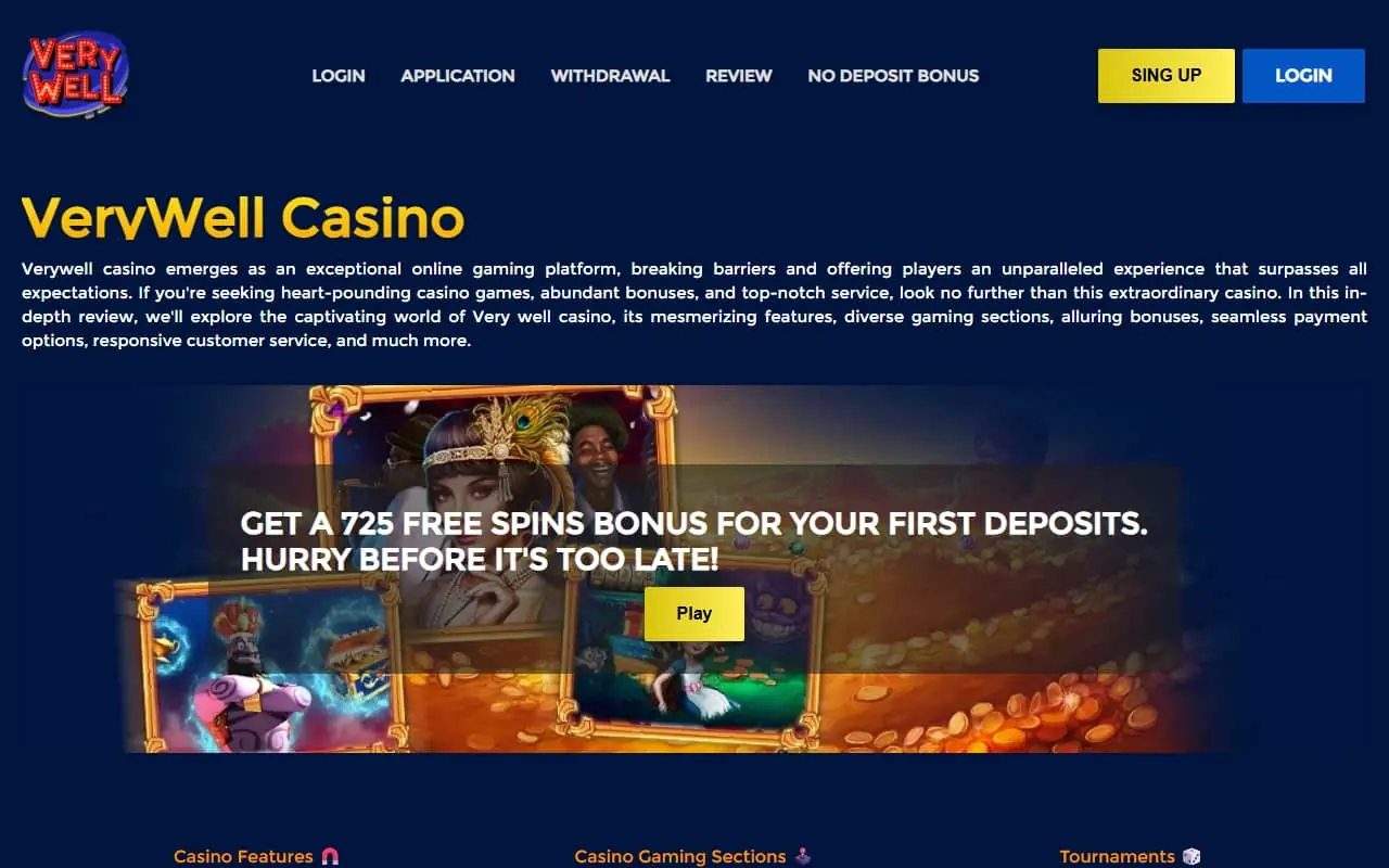 VeryWell Casino homepage