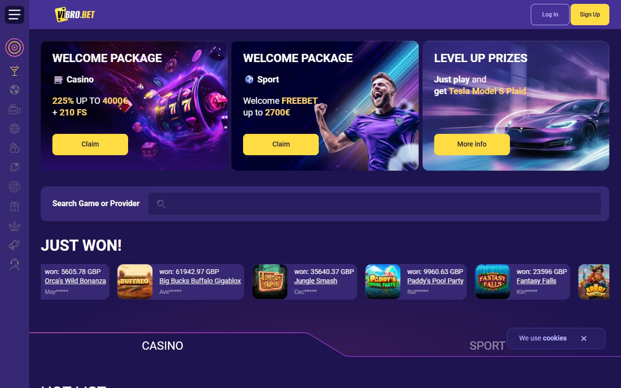 VibroBet casino homepage