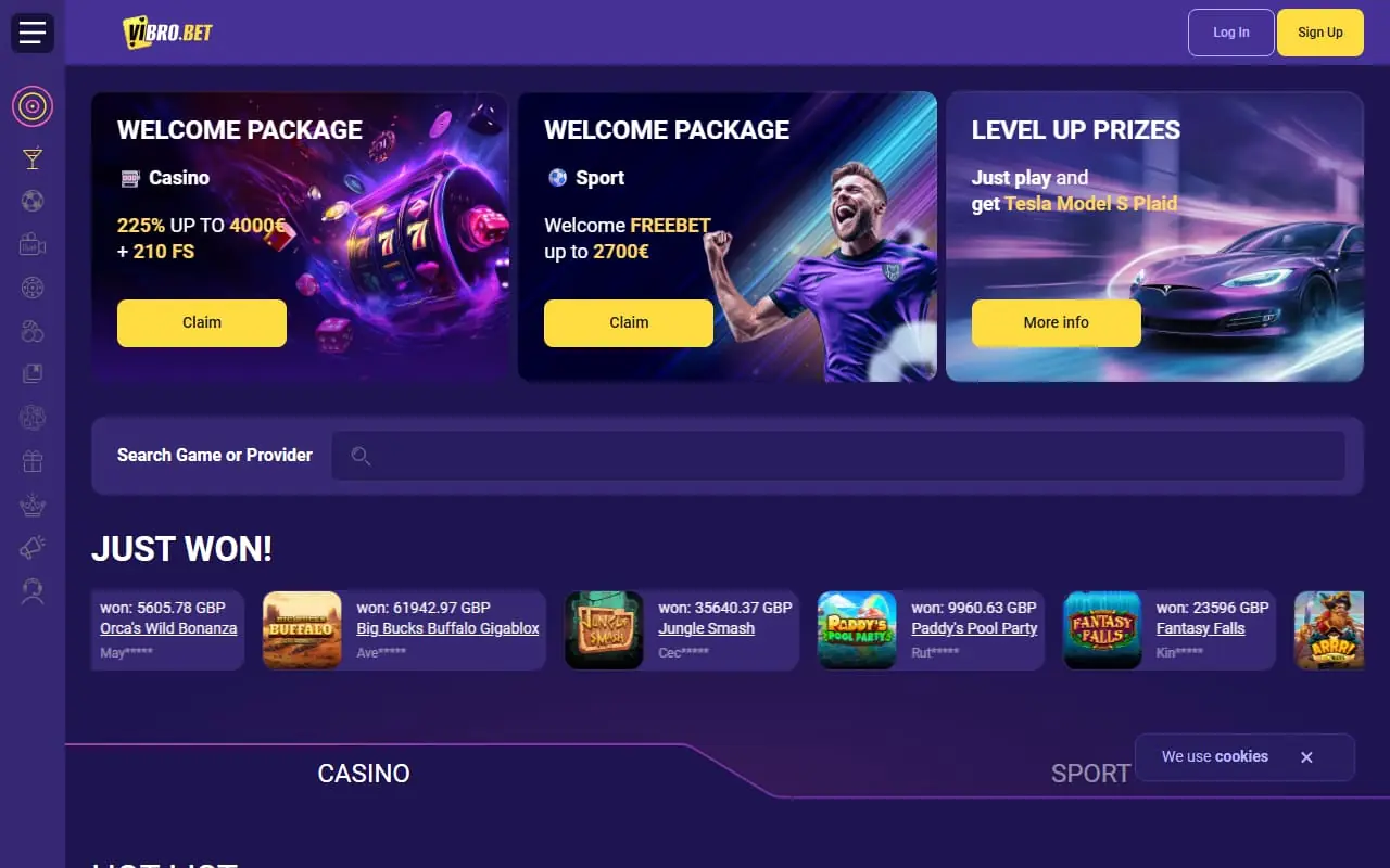 VibroBet casino homepage