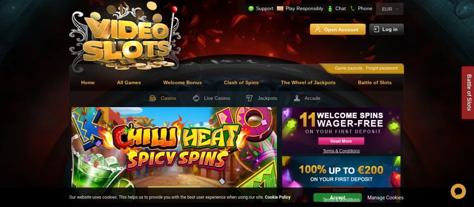 Videoslots Casino Homepage Videoslots casino homepage screenshot