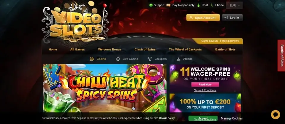 Videoslots Casino Homepage Videoslots casino homepage screenshot