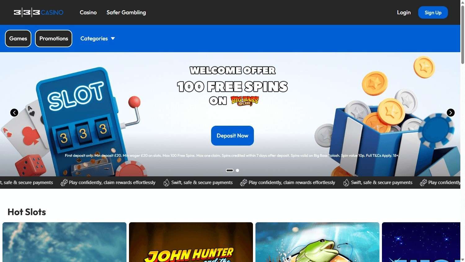 333 Casino homepage screenshot