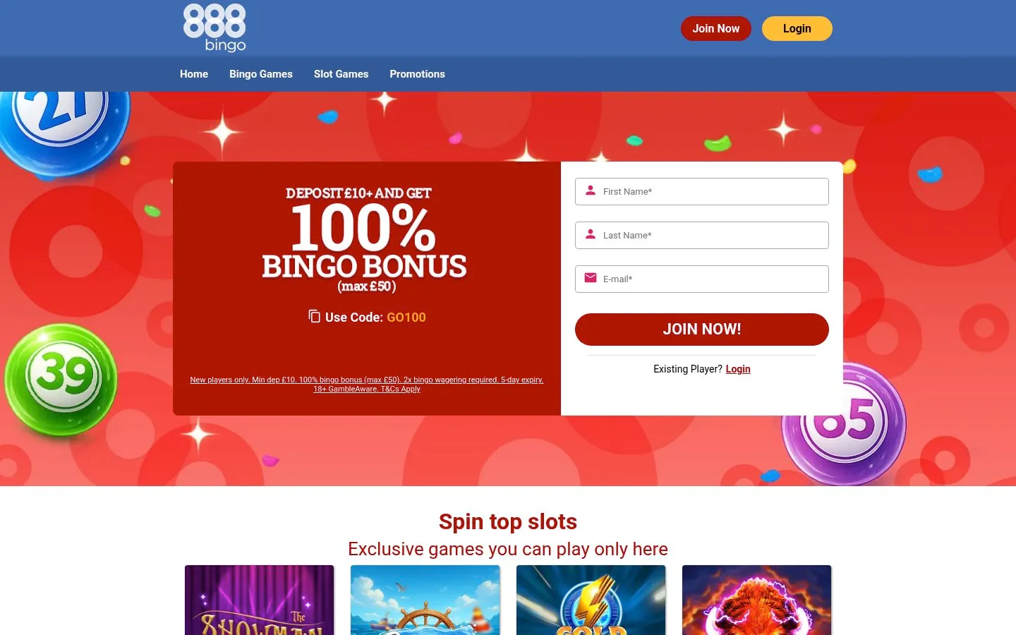 888 Bingo homepage screenshot