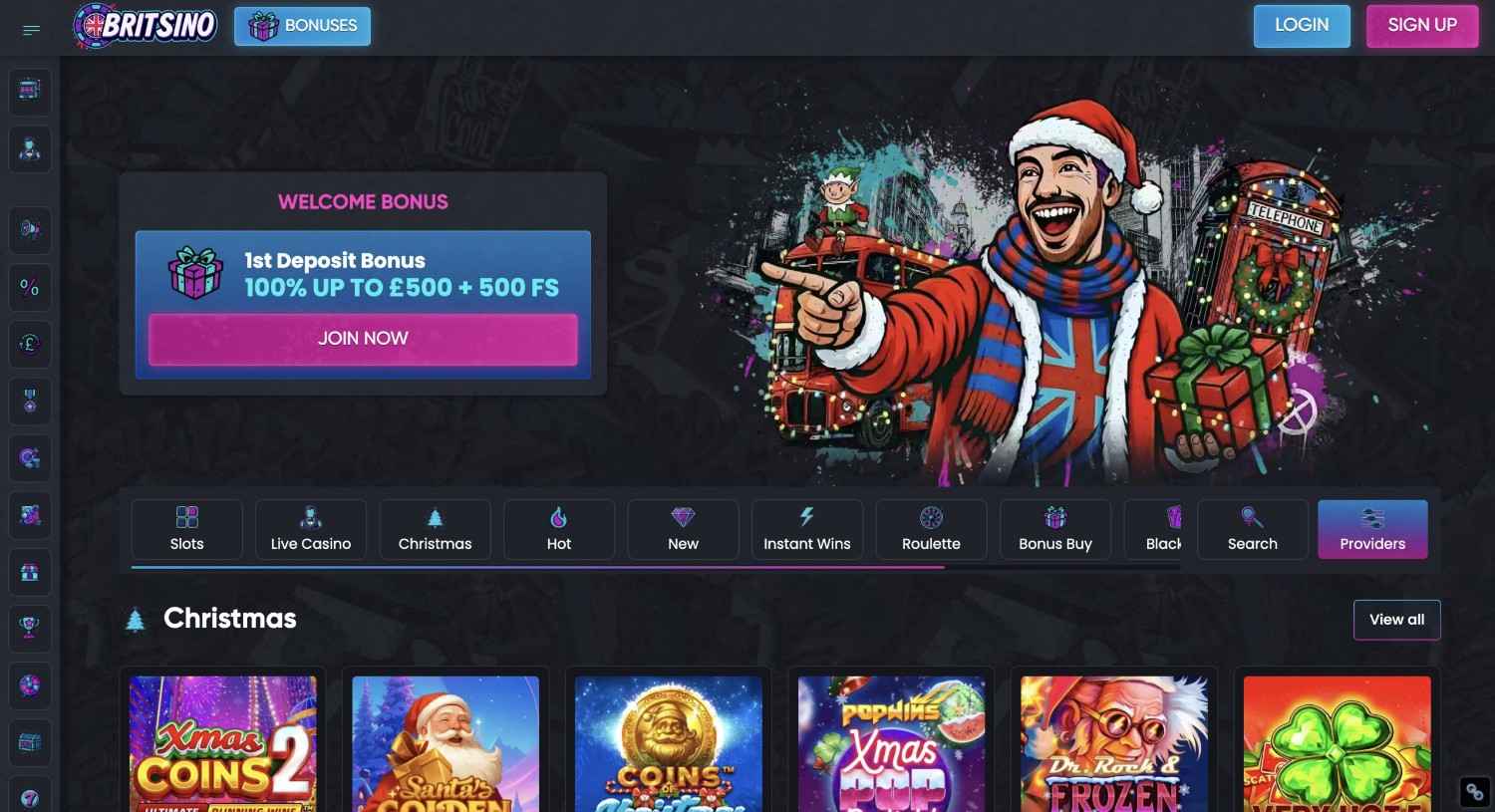 Britsino Homepage 2026-06 Britsino casino homepage 2026-06 featuring Christmas welcome bonus promotion