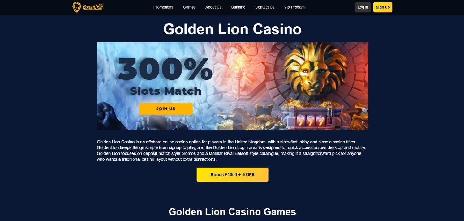 Golden Lion Casino homepage screenshot