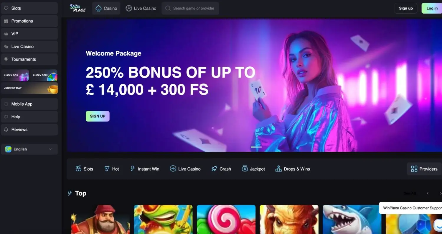 WinPlace casino homepage screenshot