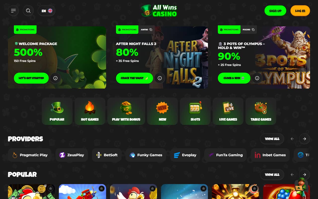 All Wins homepage screenshot