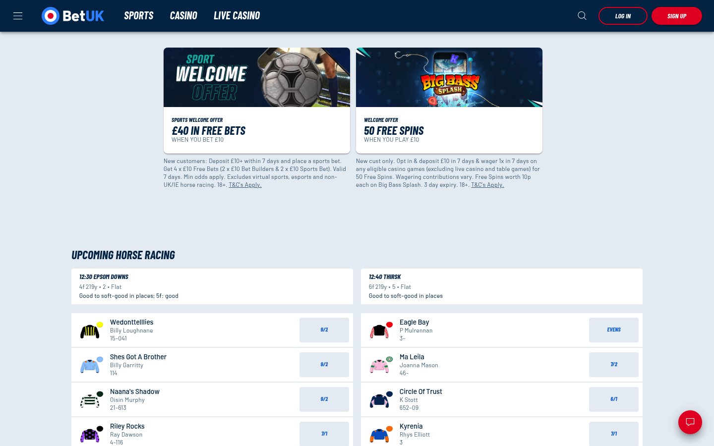 BetUK homepage screenshot BetUK homepage screenshot