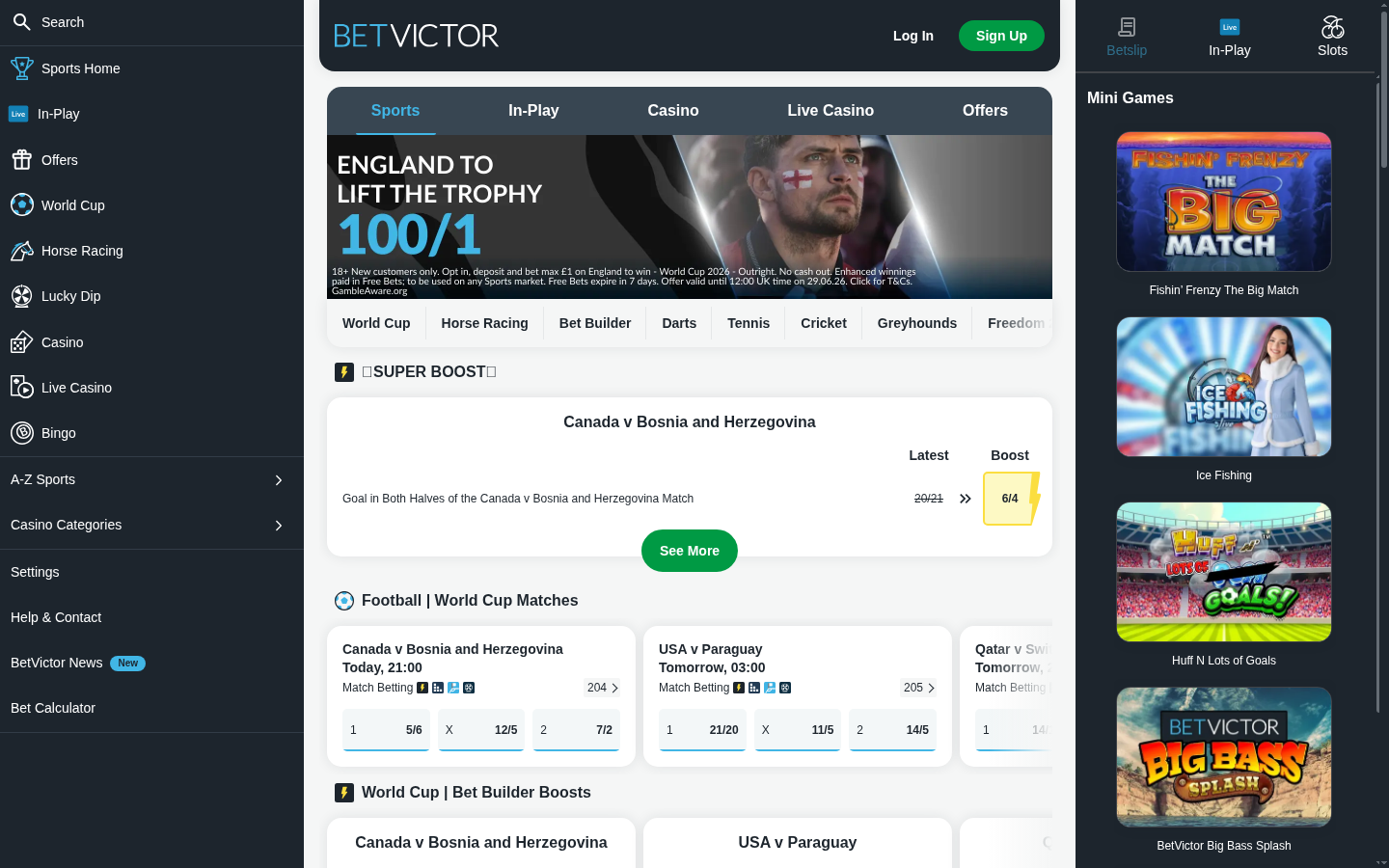 BetVictor homepage screenshot
