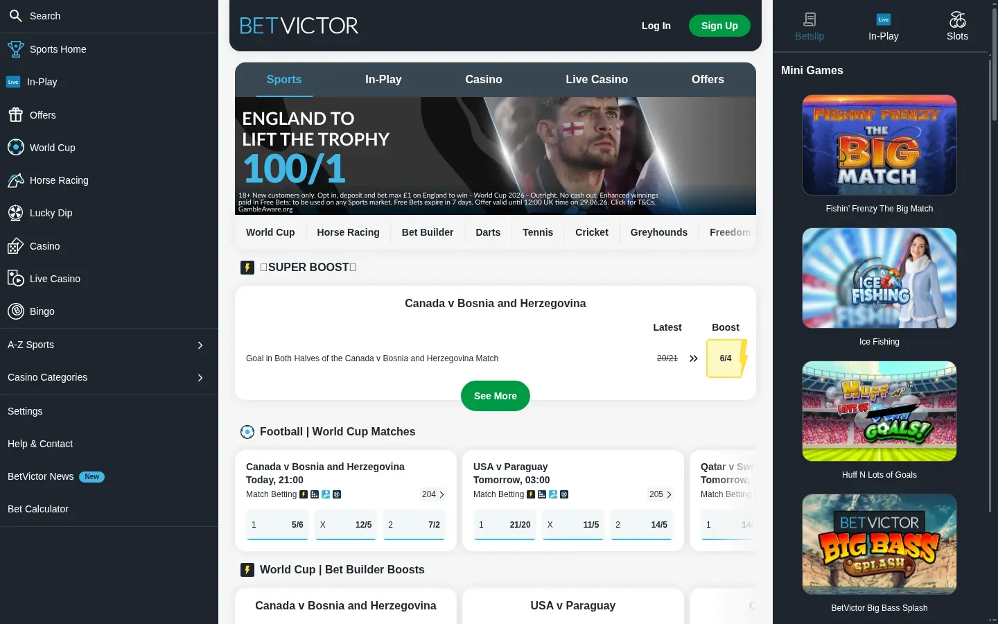 BetVictor homepage screenshot