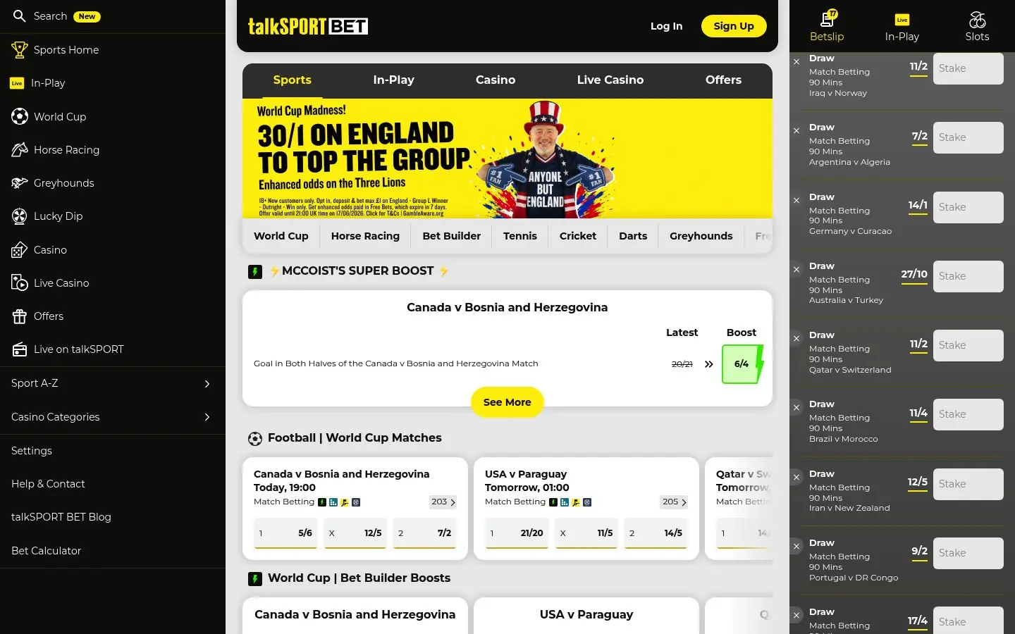 talkSPORT BET homepage screenshot