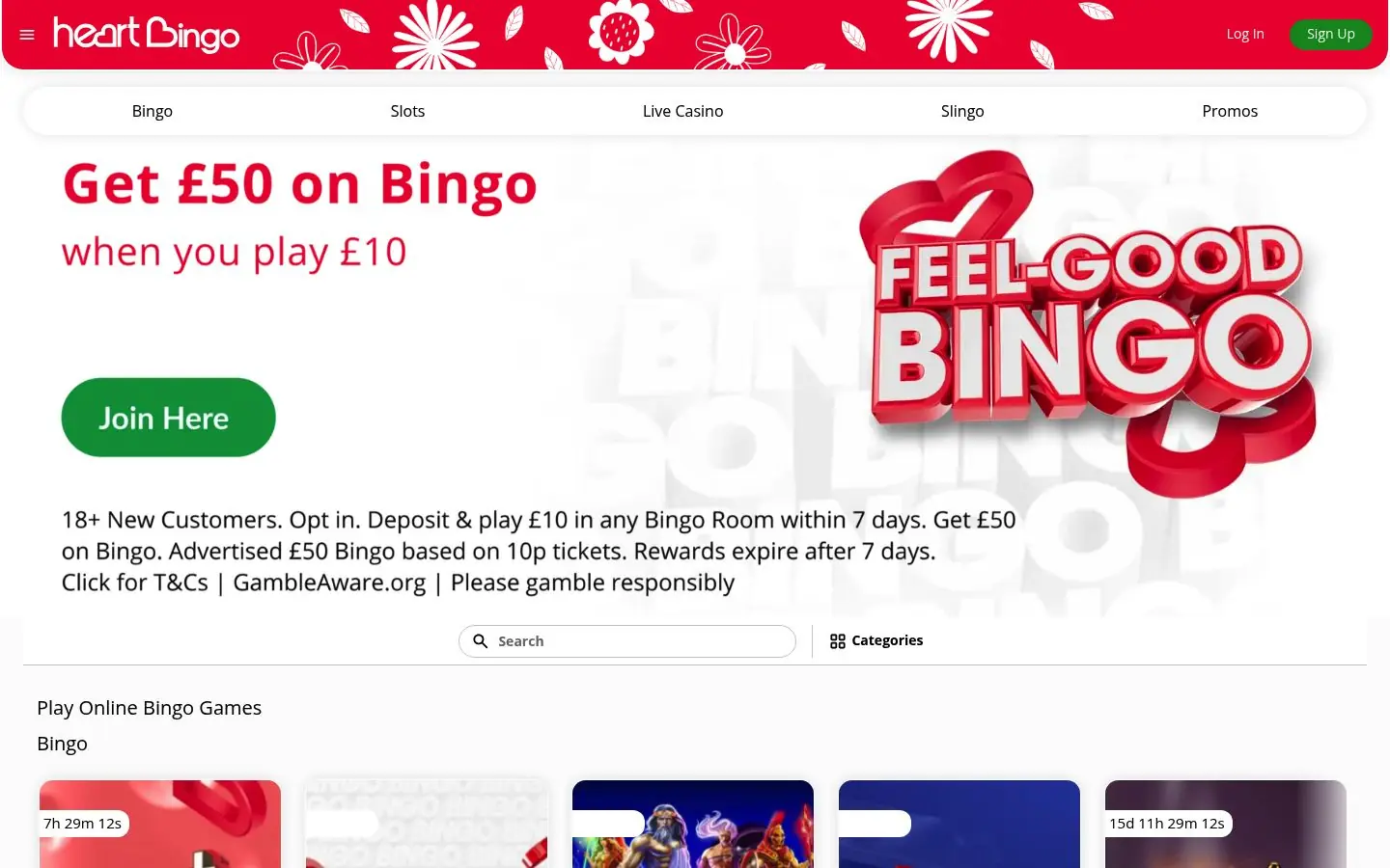 Heart Bingo homepage screenshot
