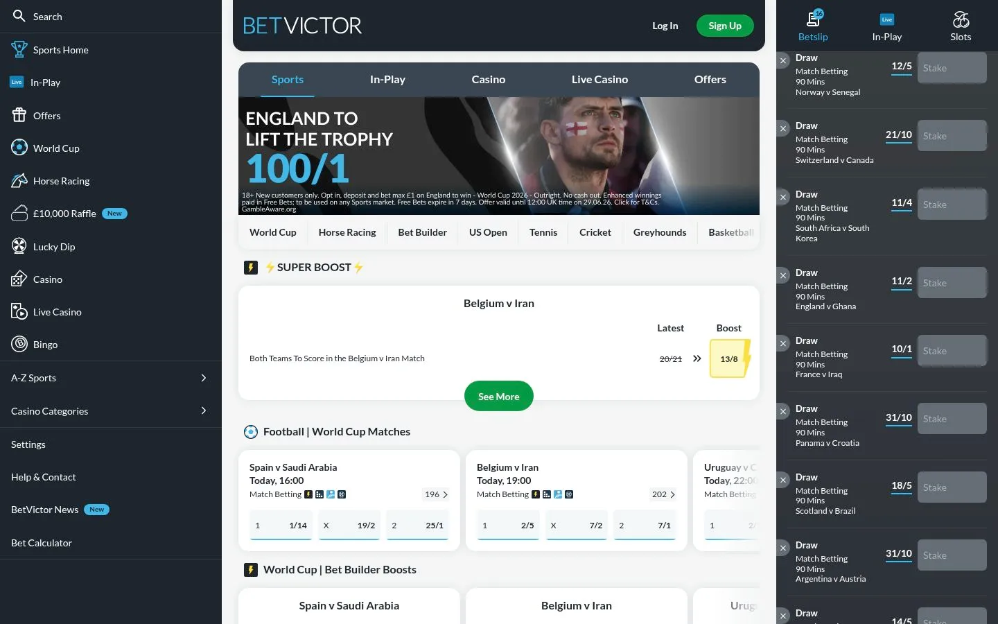 BetVictor homepage screenshot