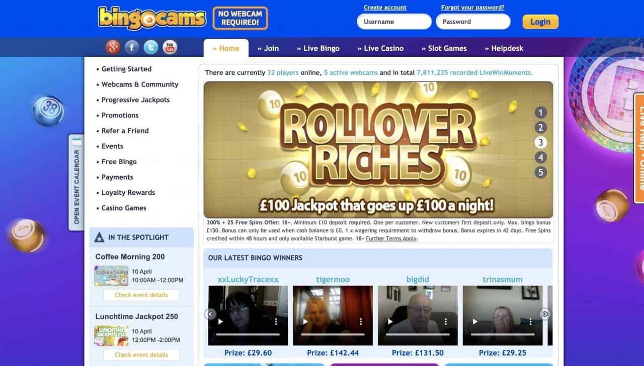 Bingocams homepage screenshot