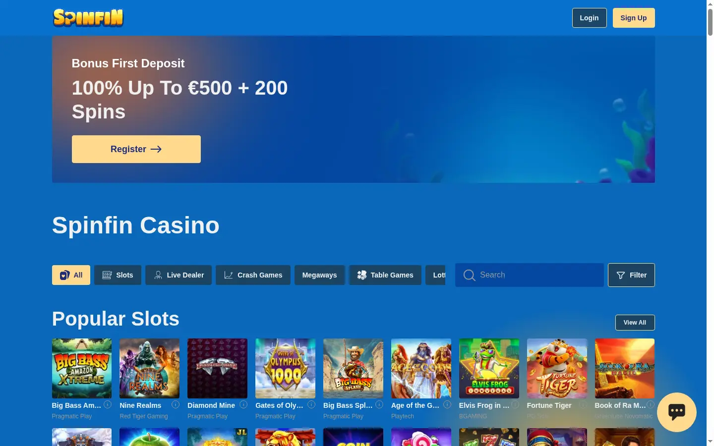 SpinFin homepage screenshot