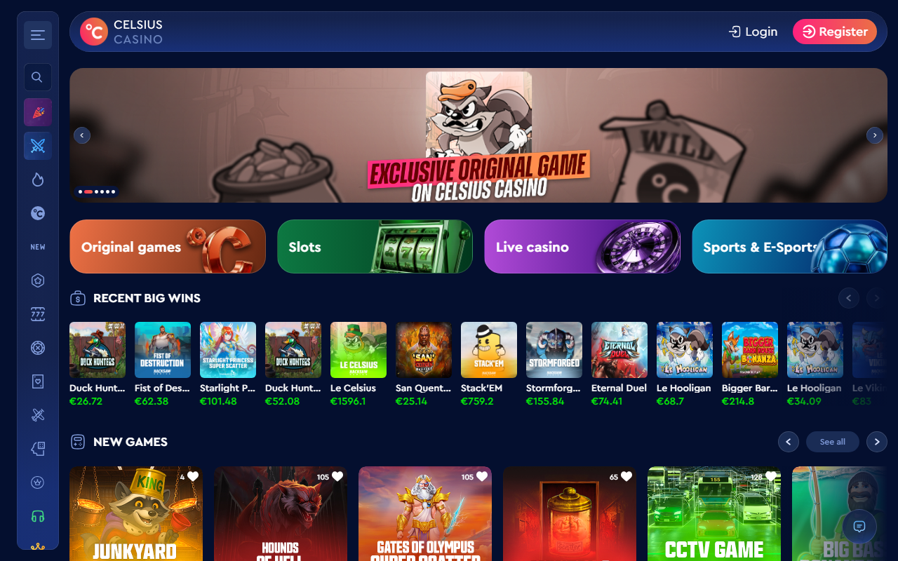 Celsius Casino homepage