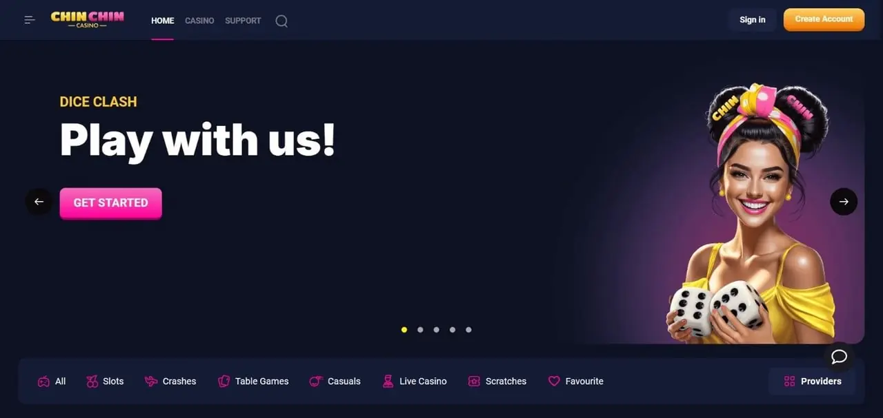 Chin Chin Casino homepage screenshot